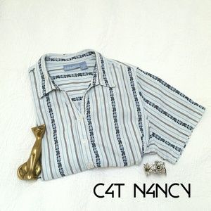 LIZ & ME - Floral Stripes Short Sleeve Button Down